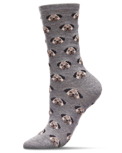 WOMEN'S FUN DOG  FACE CASHMERE BLEND CREW SOCKS