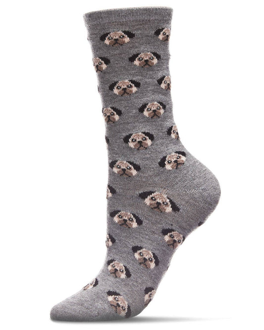 WOMEN'S FUN DOG  FACE CASHMERE BLEND CREW SOCKS