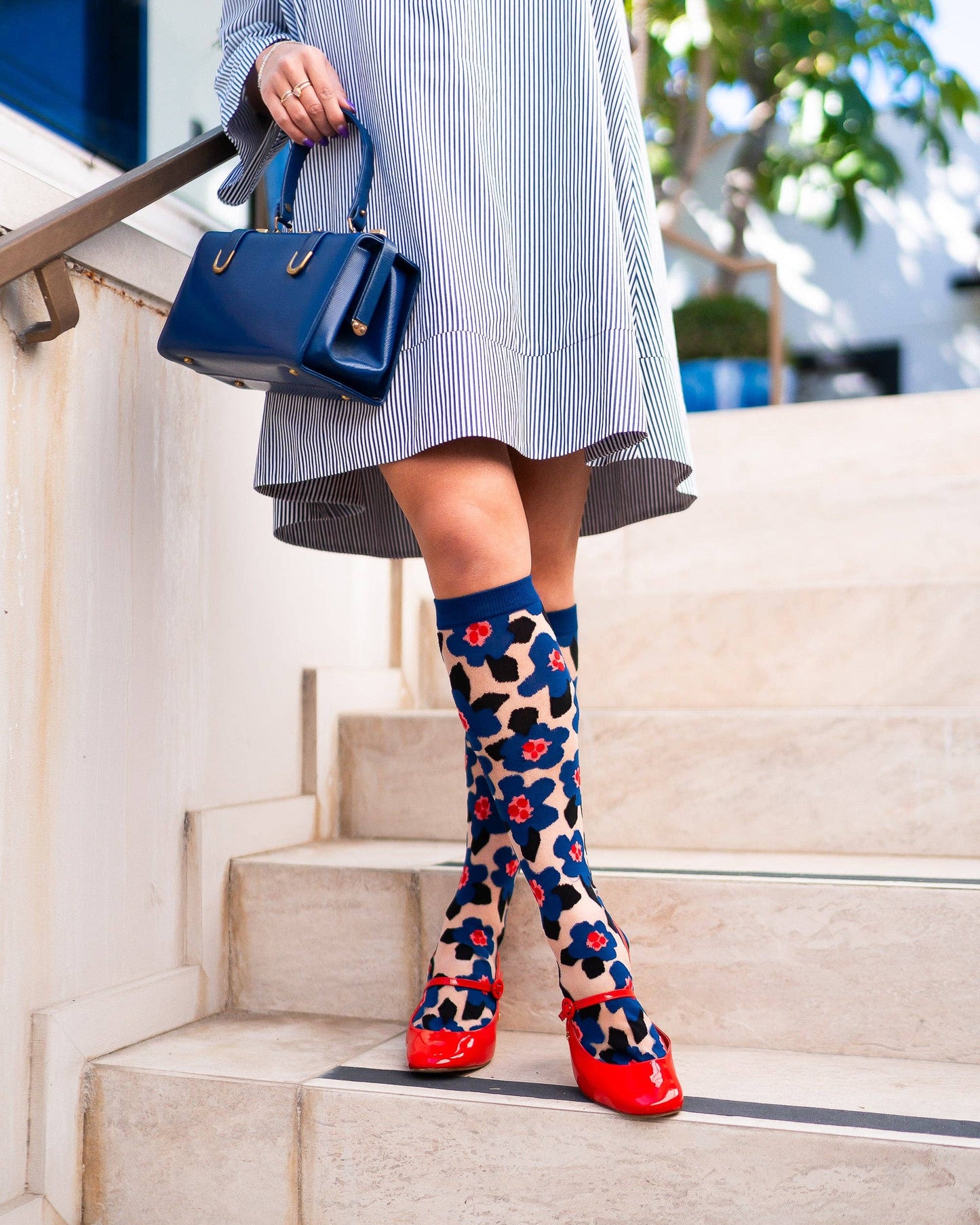 Bold Blue Sheer Knee High Socks