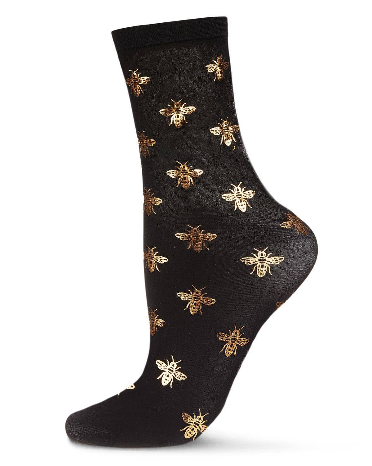 WOMEN'S GOLD FOIL BEAUTIFUL BEE SHEER FASHION CREW SOCK