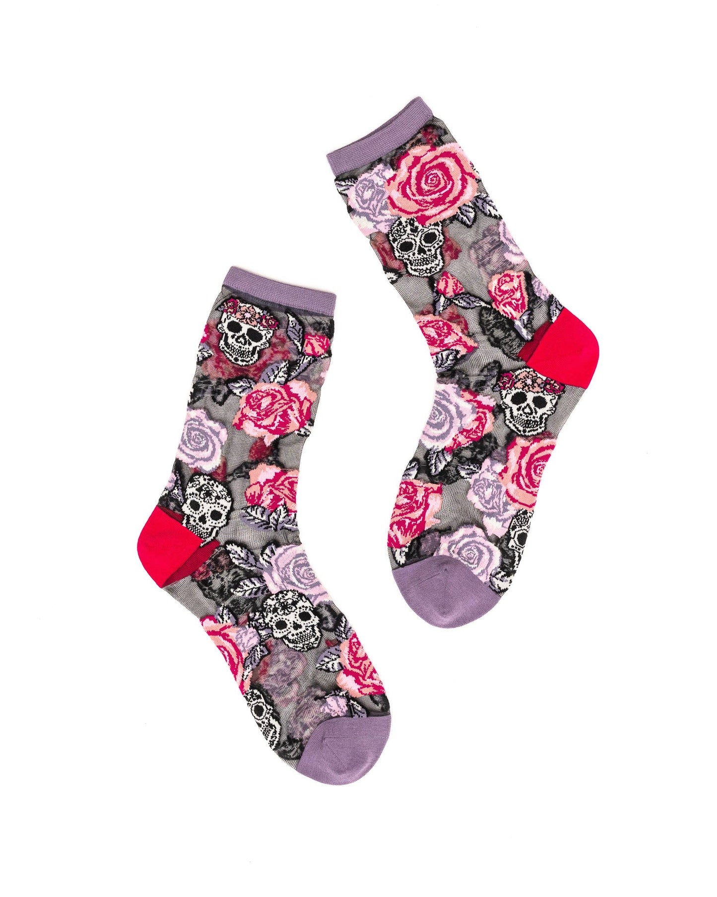 Skulls & Roses Black Sheer Crew Socks