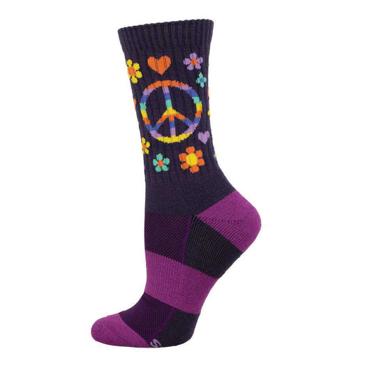 PEACE, LOVE, AND FLOWER POWER MERINO WOOL WOMEN'S CREW SOCKS