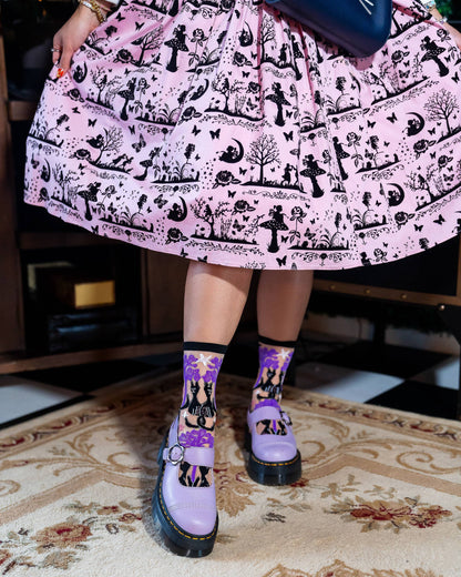 Nocturnal Halloween Cats Sheer Crew Sock