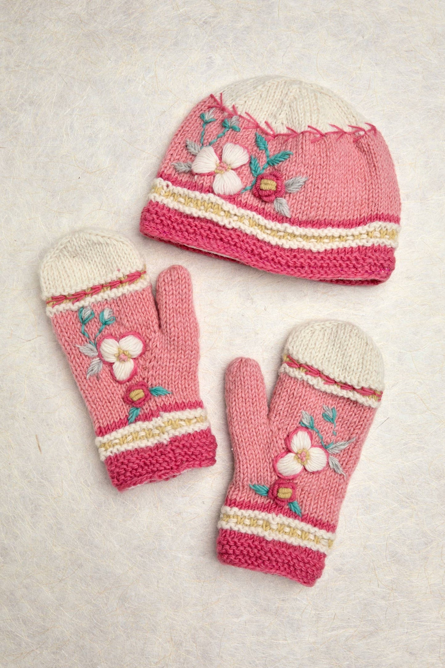 Color Block Blush Knit Mittens