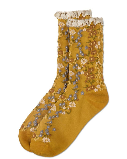 WOMEN'S LIBERTY FLORAL COTTON LACE CUFF CREW SOCKS