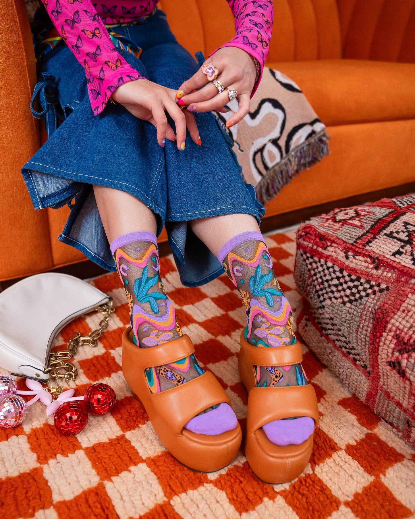 Desert Disco Black Sheer Crew Socks