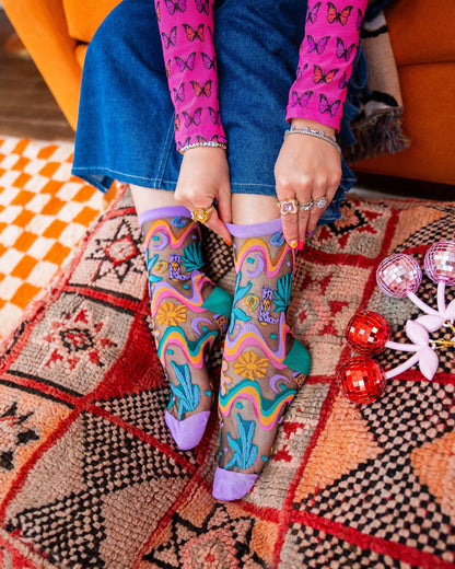 Desert Disco Black Sheer Crew Socks