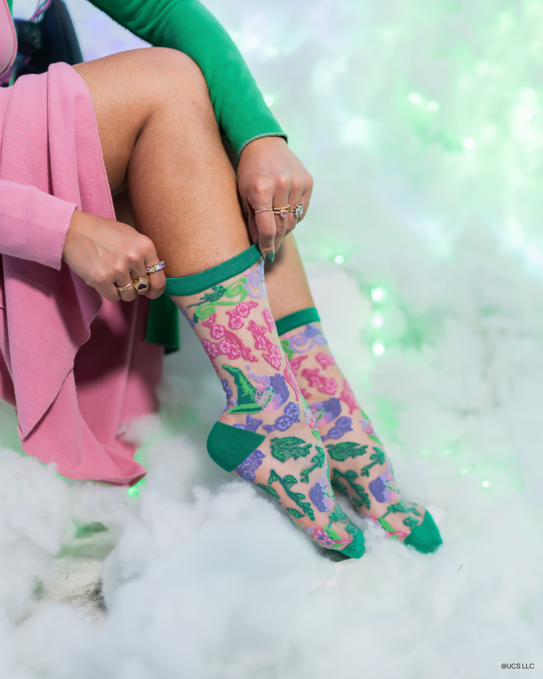 Wicked For Good Floral Sheer Crew Socks