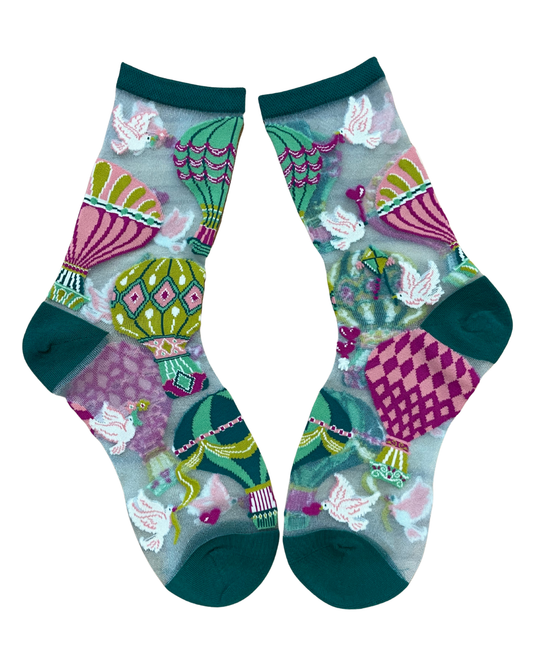 Hot Air Balloon Shimmer Sheer Crew Socks