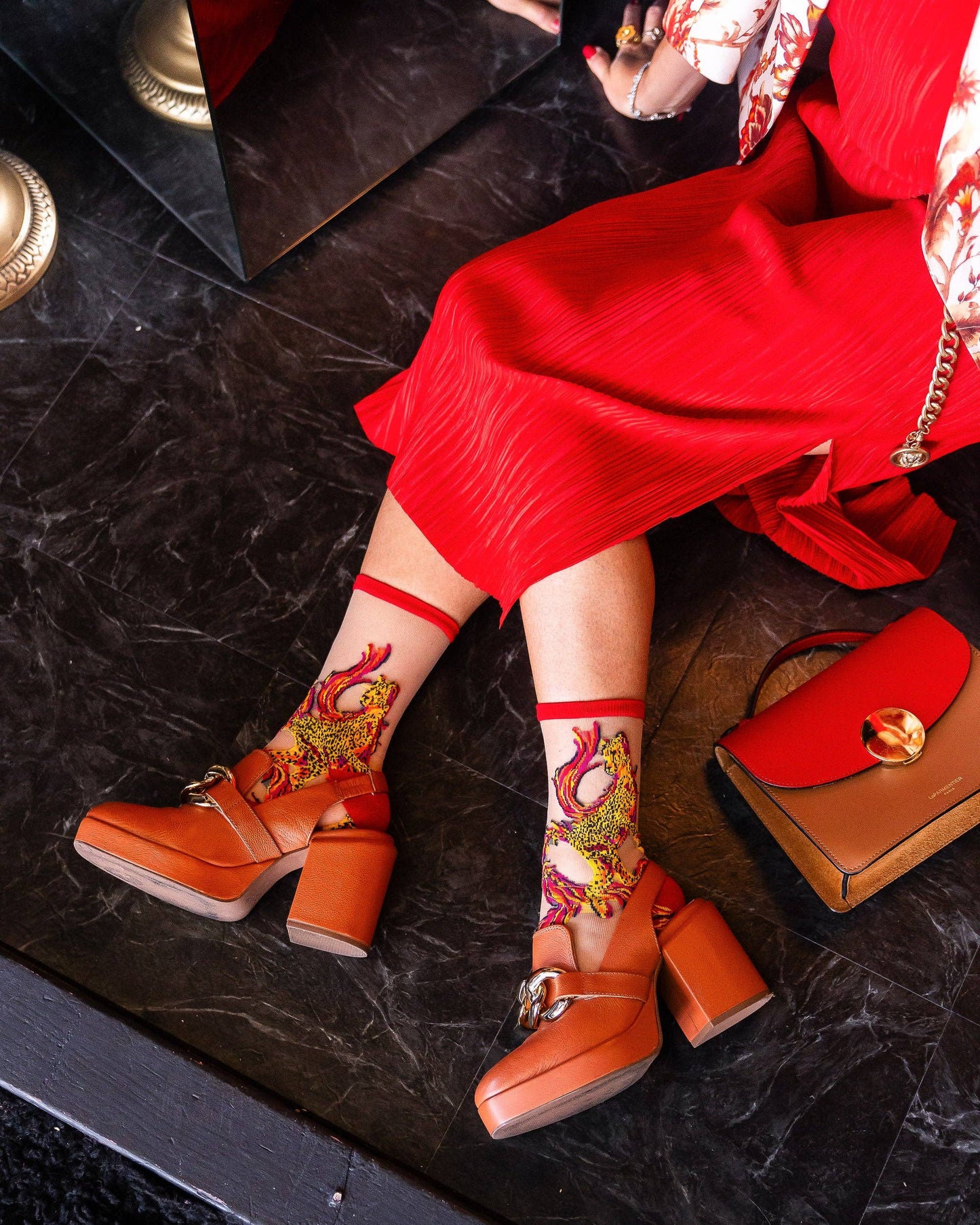 Flaming Cheetah Sheer Crew Socks