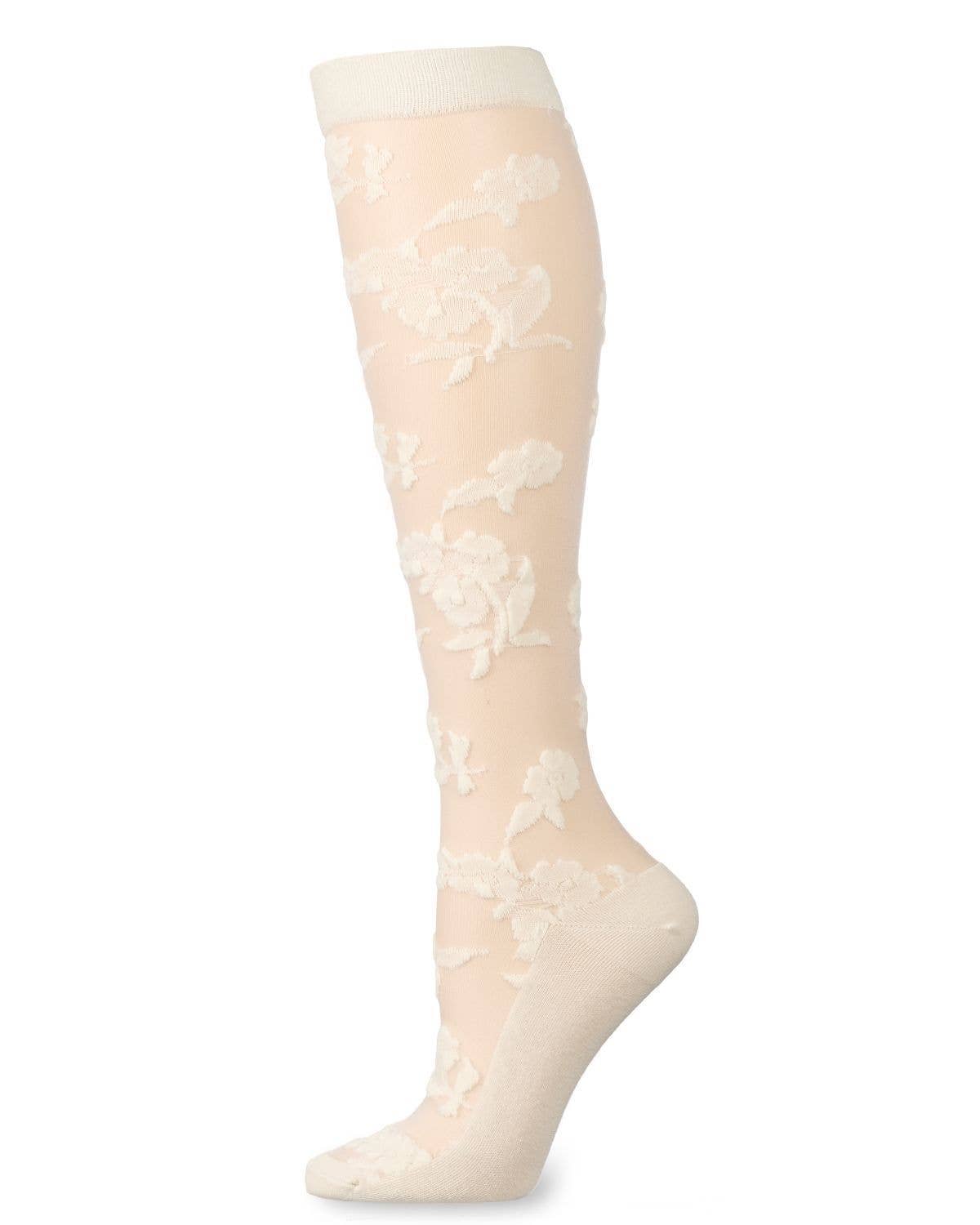 WOMEN'S FLORAL FANTASY SHEER KNEE HIGH SOCKS