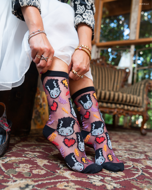 Bride of Frankenstein Shimmer Sheer Crew Socks