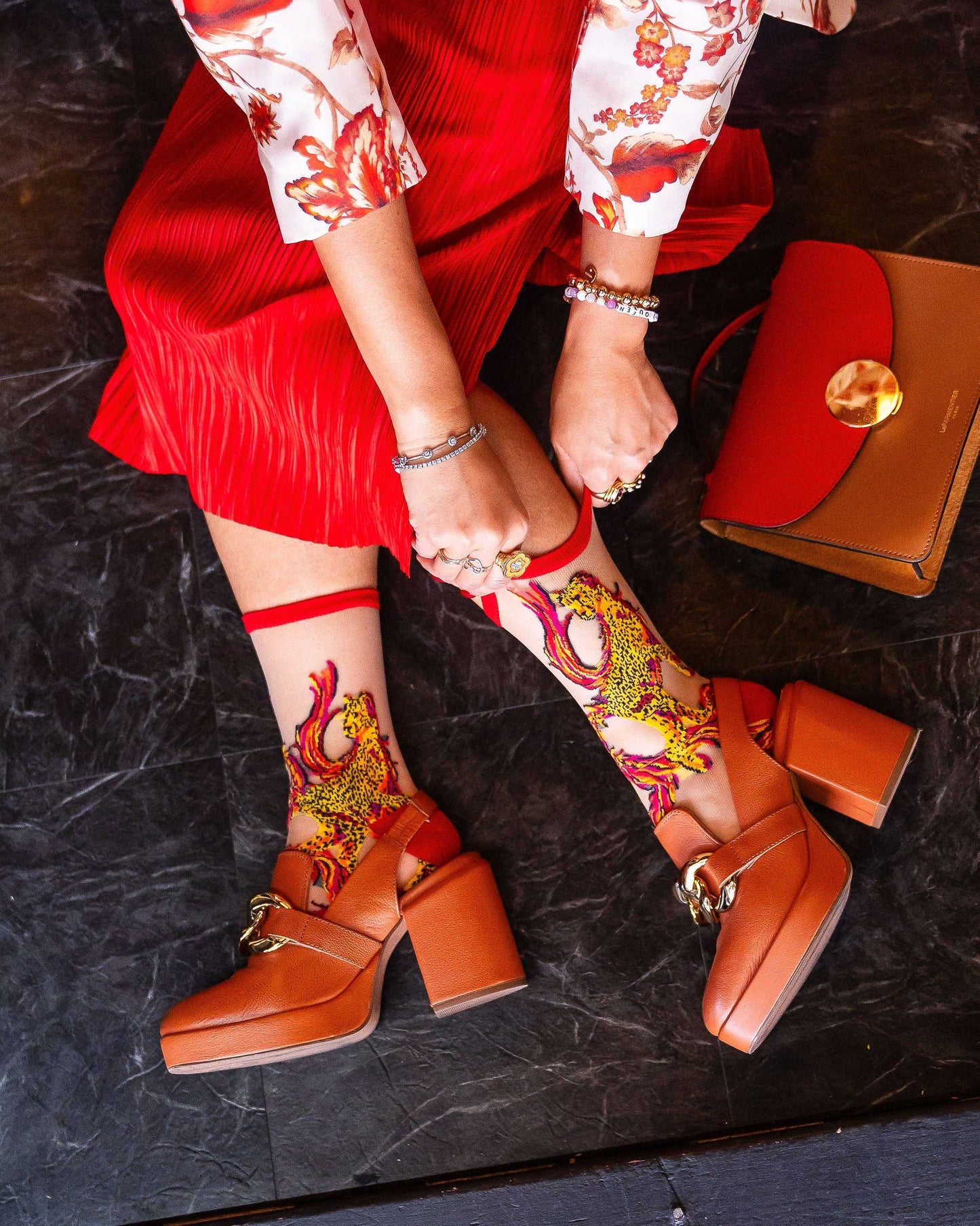 Flaming Cheetah Sheer Crew Socks