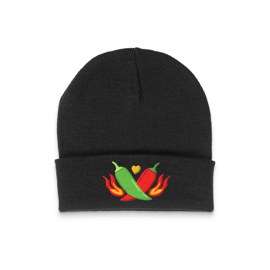 Red or Green Chile Embroidered Black Beanie