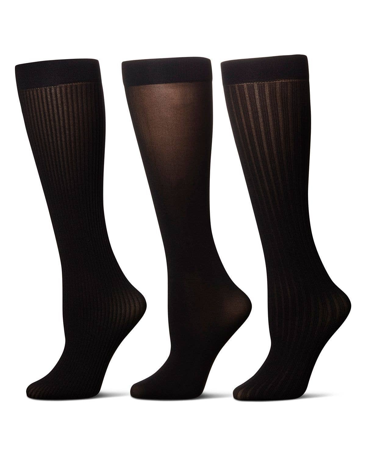 WOMEN'S 3 PAIR PACK FINE RIB/SOLID/ WIDE RIB TROUSER SOCKS