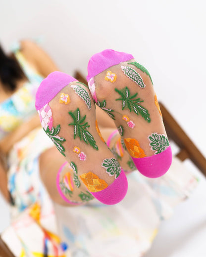 Tropical Pineapples Sheer Crew Sock