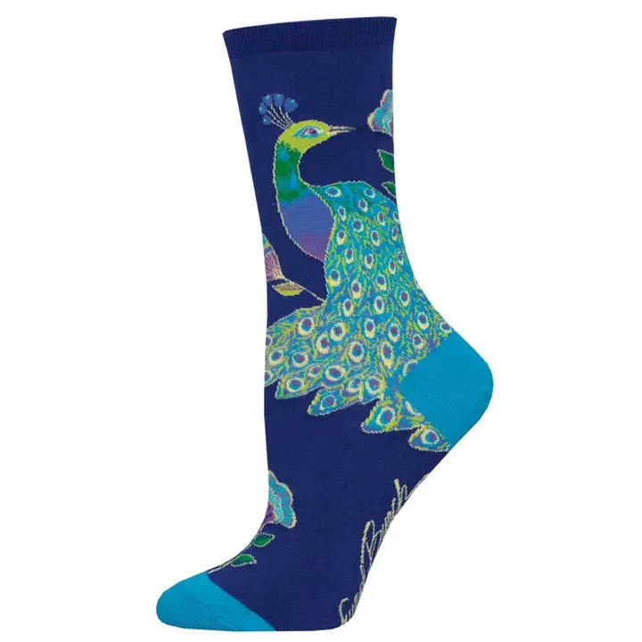 INTRICATE PEACOCK WOMEN'S COTTON CREW SOCKS