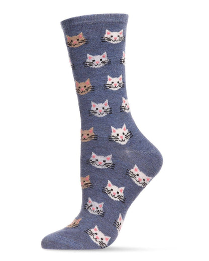 WOMEN'S CAT FACE CASHMERE BLEND CREW SOCKS