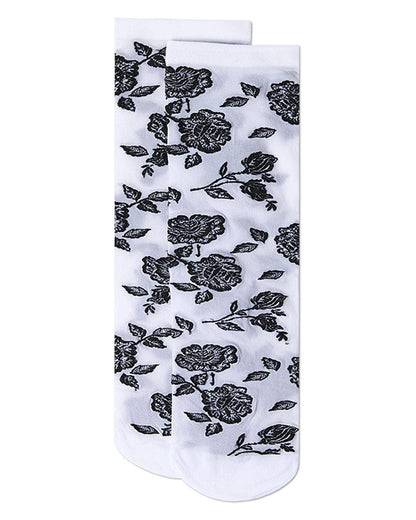 All Over Fancy Floral Sheer Crew Socks