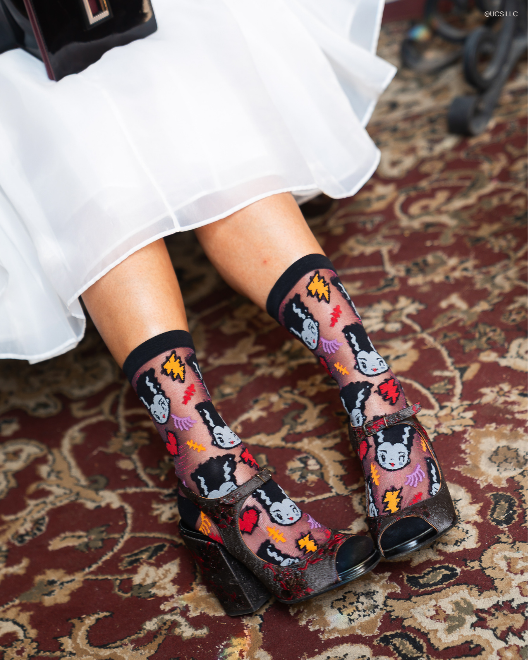 Bride of Frankenstein Shimmer Sheer Crew Socks