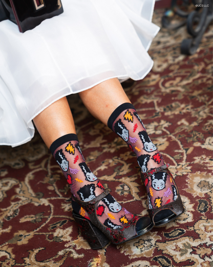 Bride of Frankenstein Shimmer Sheer Crew Socks