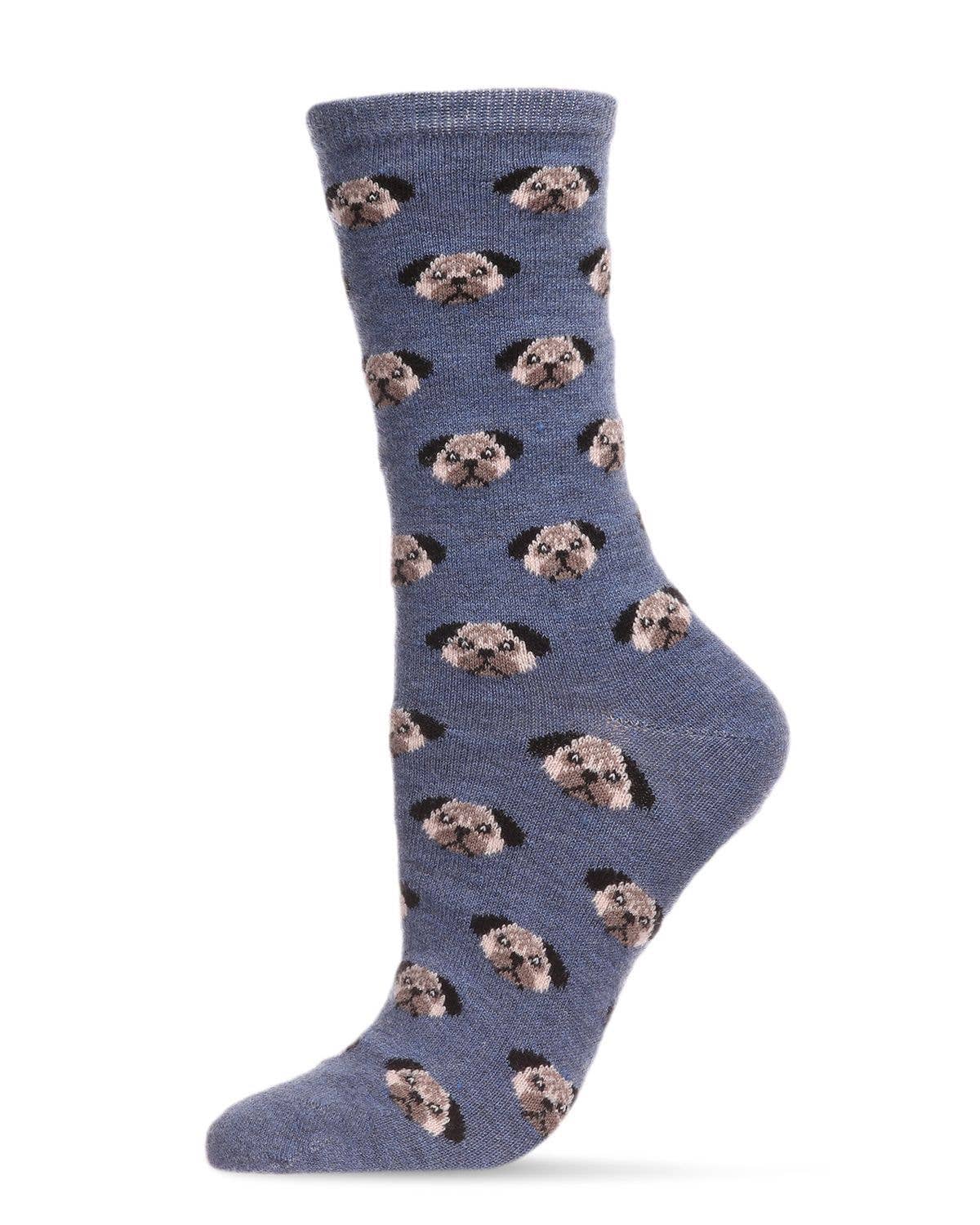 WOMEN'S FUN DOG  FACE CASHMERE BLEND CREW SOCKS
