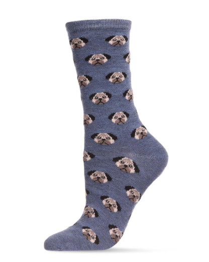 WOMEN'S FUN DOG  FACE CASHMERE BLEND CREW SOCKS