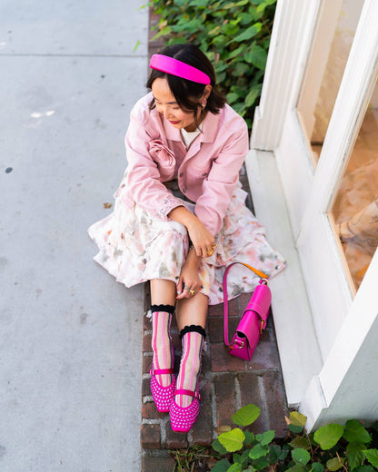 Parisian Stripe Ruffle Bow Sheer Crew Socks