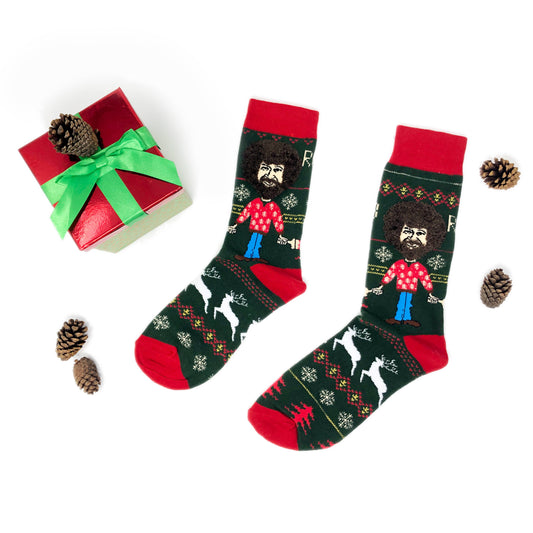 Tis The Season Bob Ross Men's Christmas Holiday Funny Crew Socks