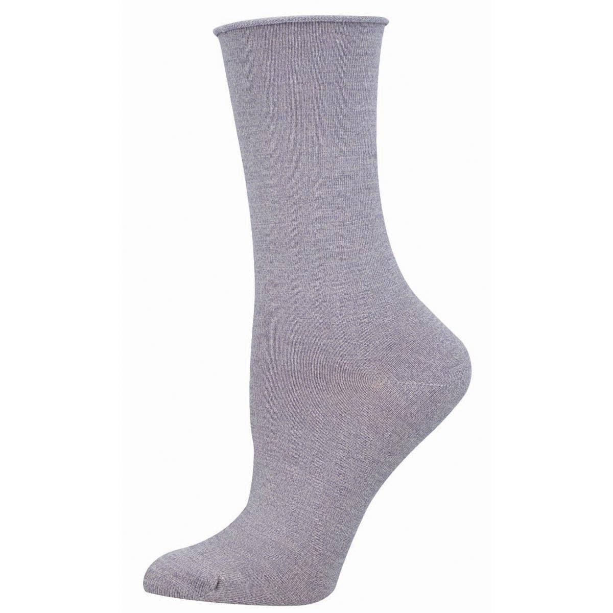 SOLID WOMEN'S BAMBOO ROLL TOP CREW SOCKS