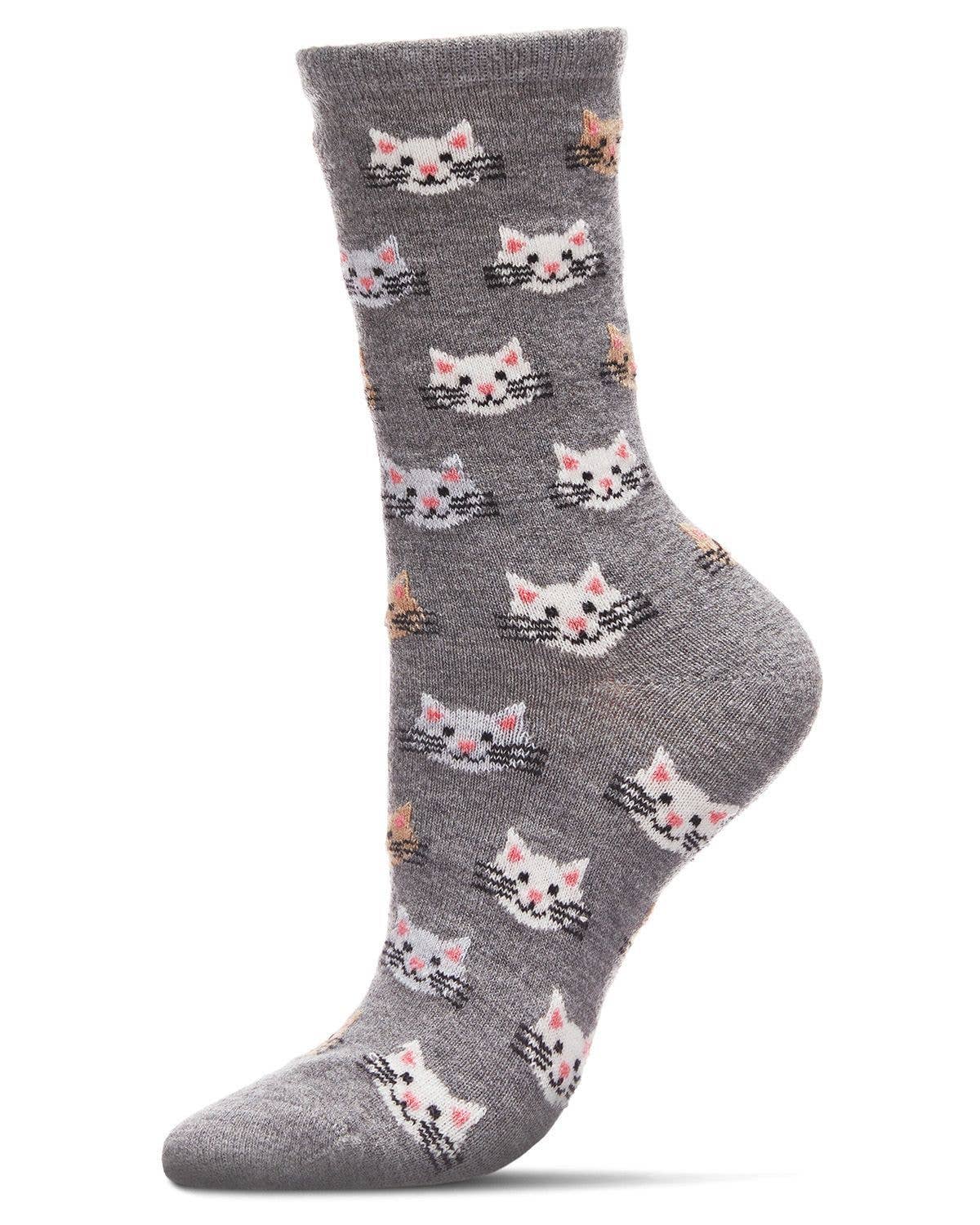 WOMEN'S CAT FACE CASHMERE BLEND CREW SOCKS