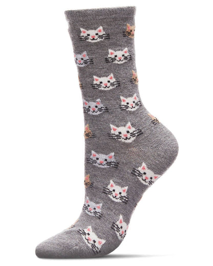 WOMEN'S CAT FACE CASHMERE BLEND CREW SOCKS