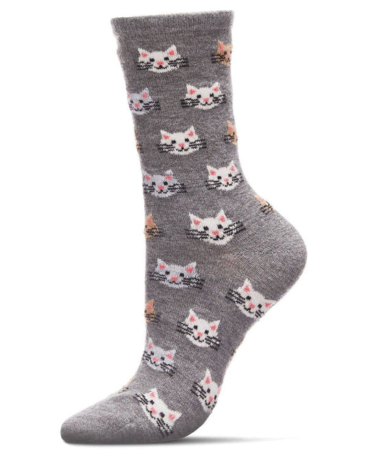 WOMEN'S CAT FACE CASHMERE BLEND CREW SOCKS