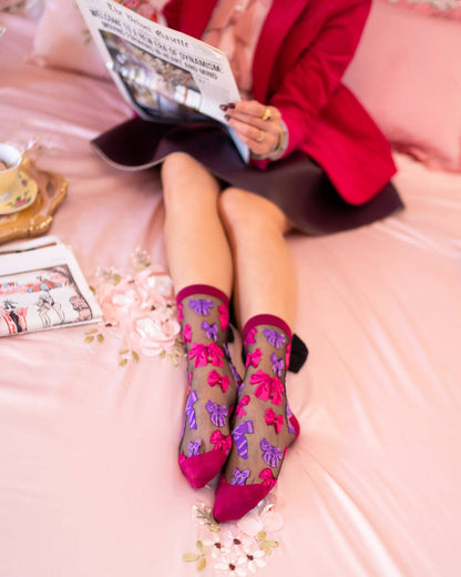 Big Bow Energy Black Sheer Crew Socks