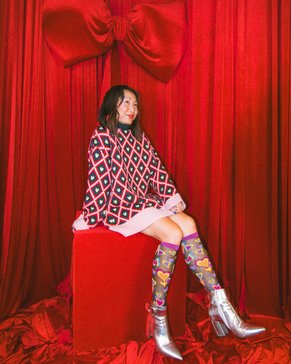 Y2K Hearts Black Sheer Knee High Socks