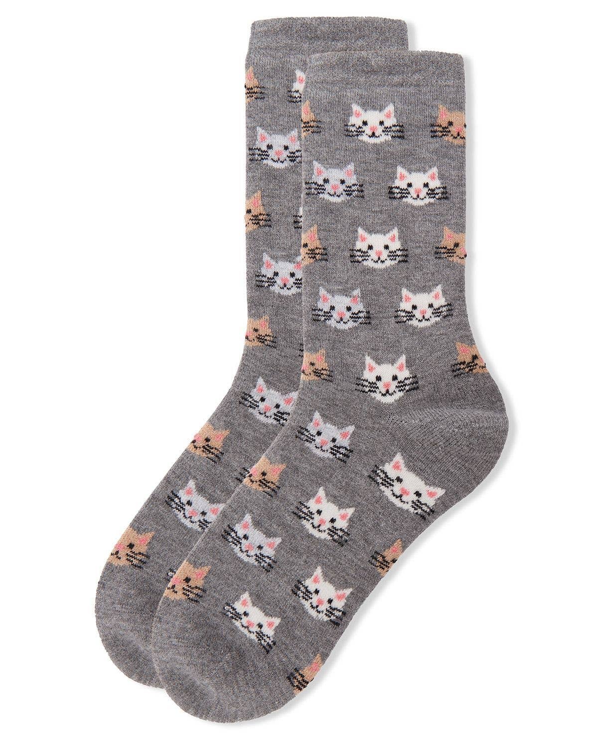 WOMEN'S CAT FACE CASHMERE BLEND CREW SOCKS