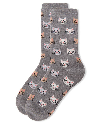 WOMEN'S CAT FACE CASHMERE BLEND CREW SOCKS