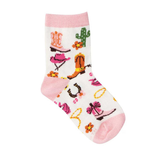 YEE HAW COWGIRL KID'S COTTON CREW SOCKS
