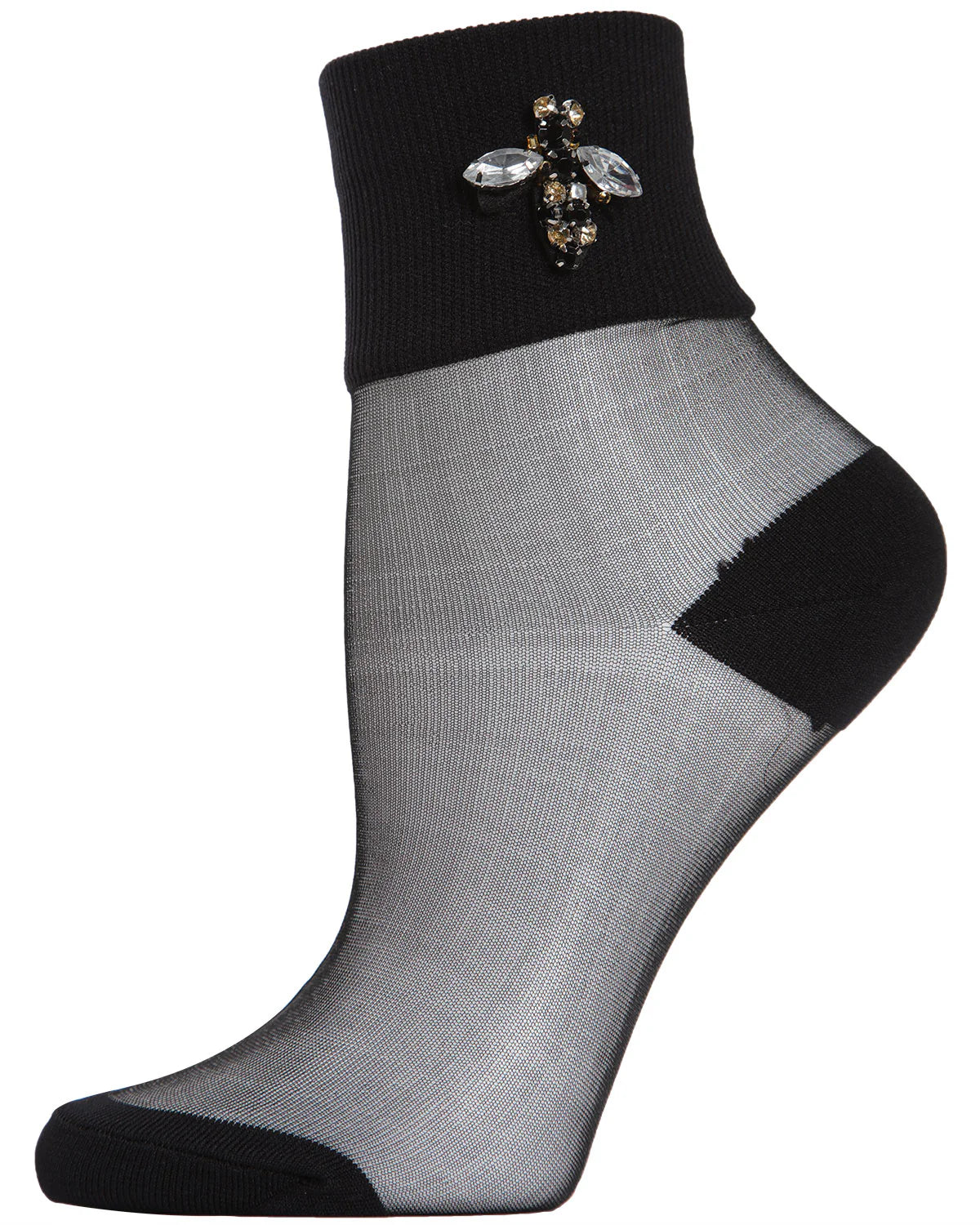 WOMEN'S QUEEN BEE RHINESTONE CUFF SHEER ANKLET SOCK