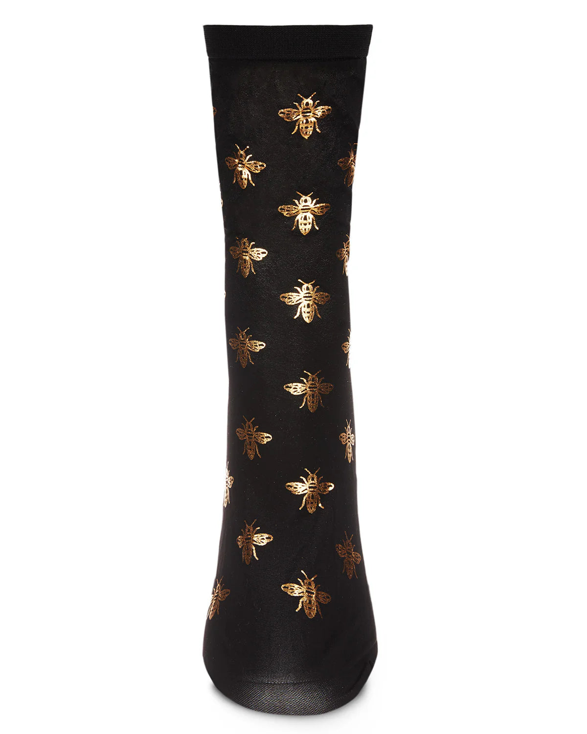 WOMEN'S GOLD FOIL BEAUTIFUL BEE SHEER FASHION CREW SOCK