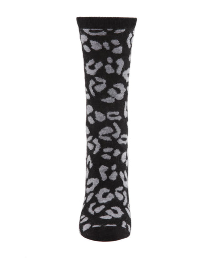 WOMEN'S SOFT LEOPARD ANIMAL PRINT CASHMERE BLEND CREW SOCKS