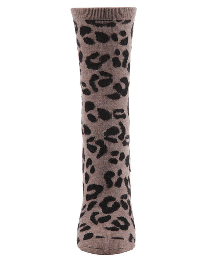 WOMEN'S SOFT LEOPARD ANIMAL PRINT CASHMERE BLEND CREW SOCKS