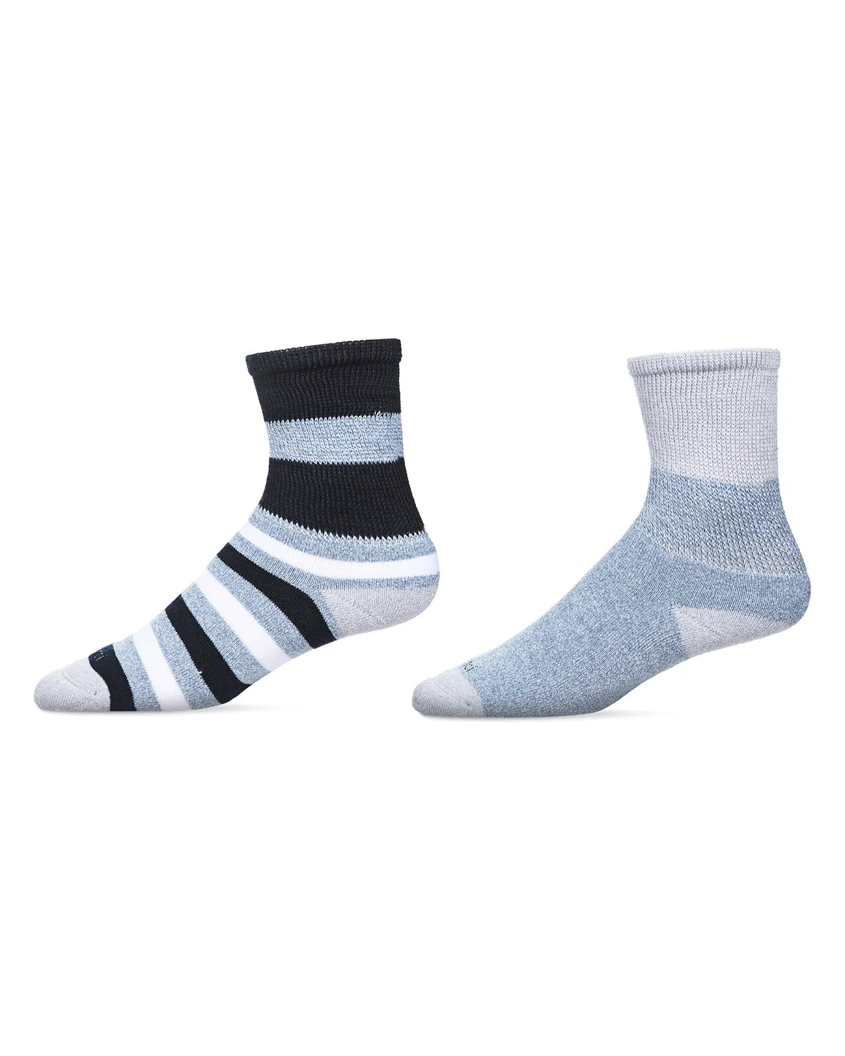 2 PAIR UNISEX DIABETIC MULTI-STRIPE FULL CUSHION CREW SOCKS