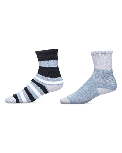 2 PAIR UNISEX DIABETIC MULTI-STRIPE FULL CUSHION CREW SOCKS