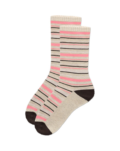 2 PAIR DIABETIC HEART/STRIPE HALF CUSHION BAMBOO CREW SOCKS