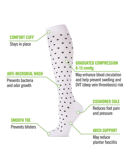 Women's Classic Polka Dots Bamboo Blend 8-15mmHg Graduated Compression Socks