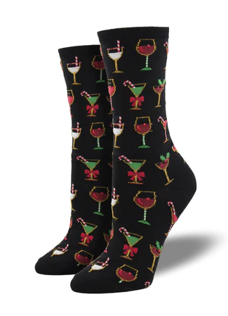 CHRISTMAS COCKTAILS WOMEN'S COTTON CREW SOCKS