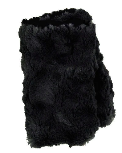 REVERSIBLE FINGERLESS GLOVES - CUDDLY FAUX FUR IN BLACK WITH NIMBUS