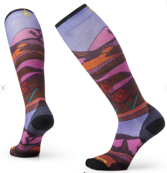 Women's Ski Zero Cushion Floral Field Print Over The Calf Socks