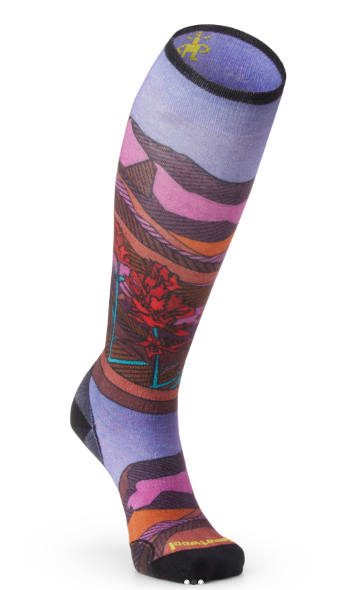 Women's Ski Zero Cushion Floral Field Print Over The Calf Socks